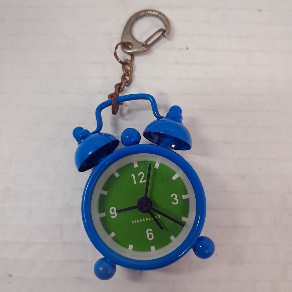 Kikkerland Mini Alarm Clock‎ Keychain Retro bell Clip Keyring blue trinket WORKS